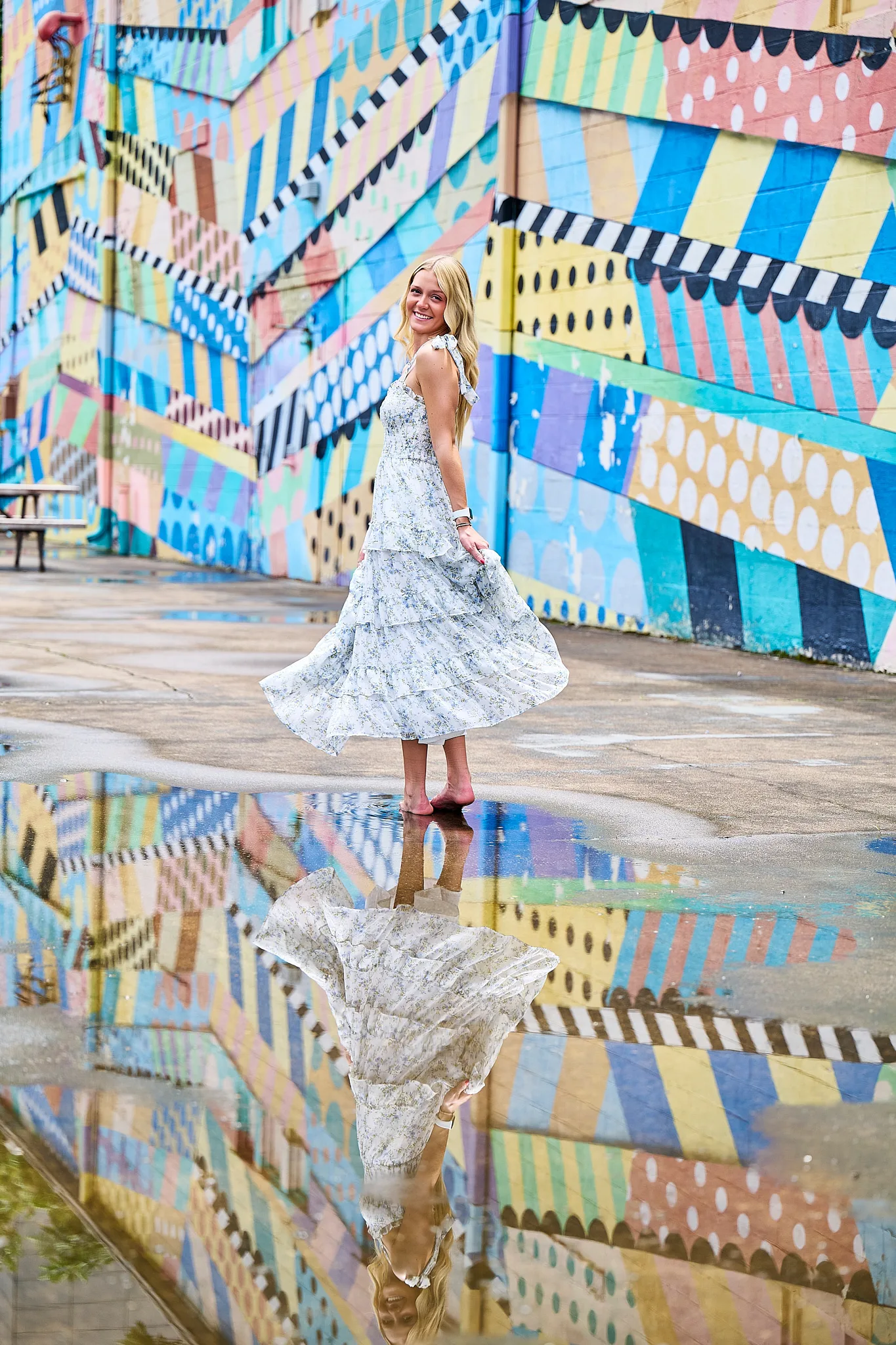 Colorful geometric Nashville mural portrait used for editorial tour energy